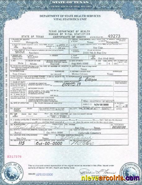 USA Texas state death certificate, version 2